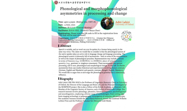 2021年6月5日16:00——陈保亚教授：Phonological and morphophonological asymmetries in processing and change